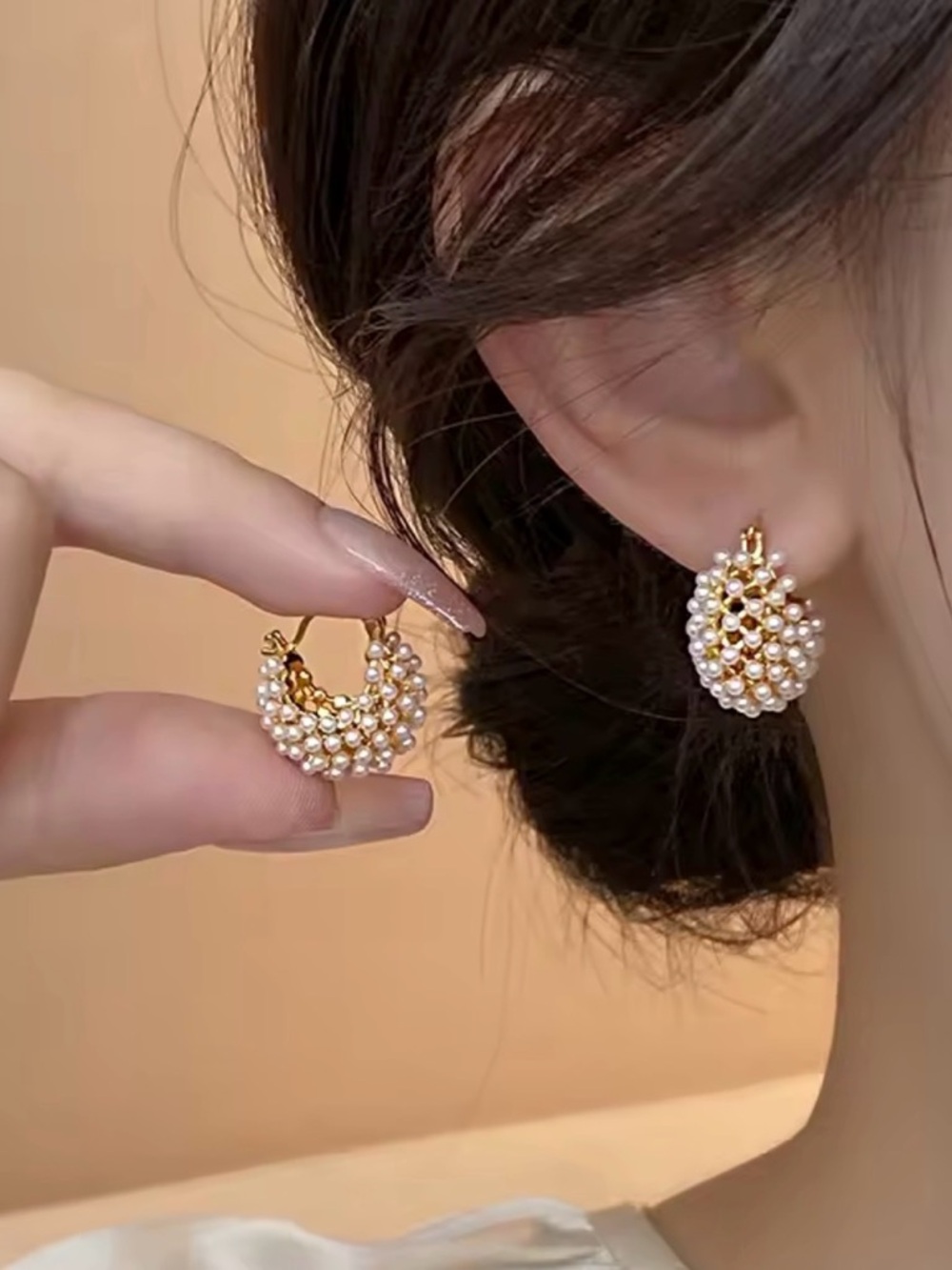 Gold & Pearl Cluster Hoop Earrings